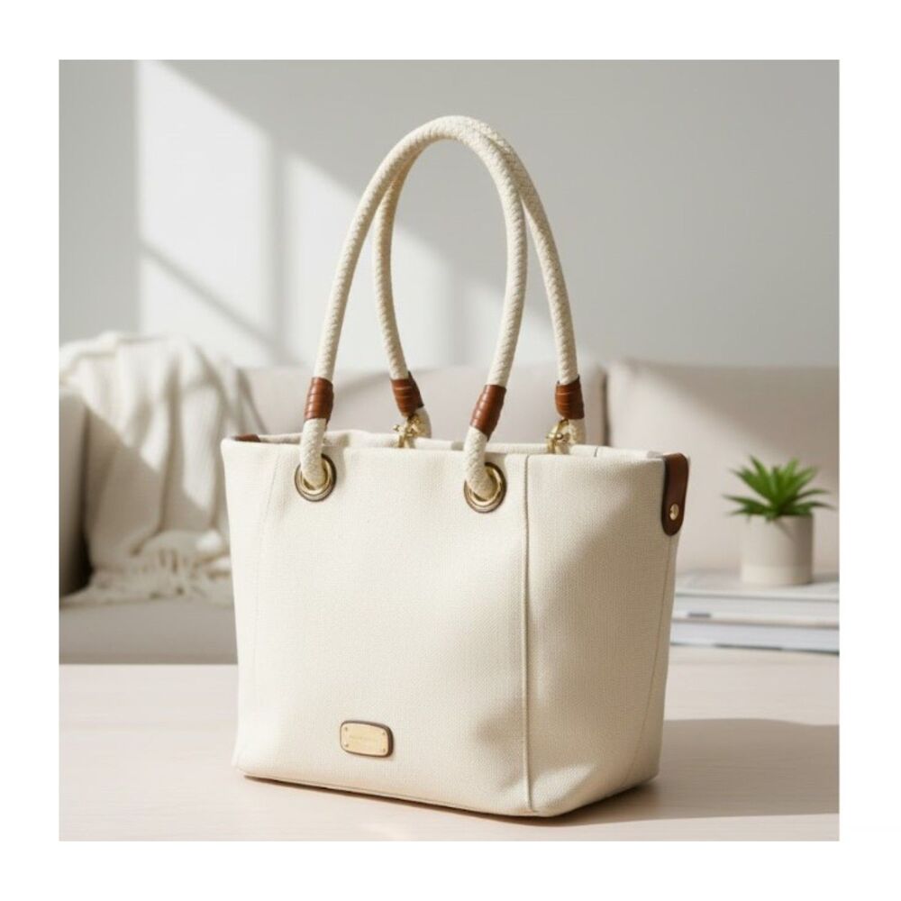 Michael Kors Canvas Tote Extra Large Beach Bag Rope Handles Purse Shoulder Bag